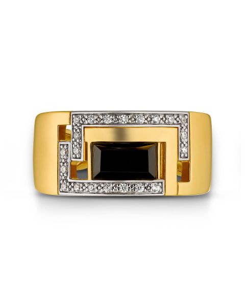 Onyx Ring Silber 925 vergoldet Zirkonia